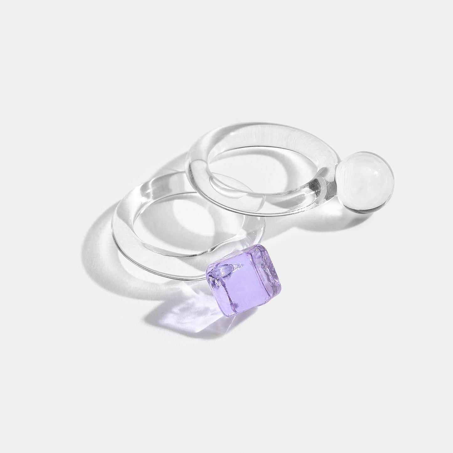 Geo Rings Clear + Lilac - Set of 2