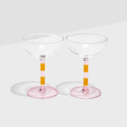 TWO x STRIPED COUPE GLASSES - PINK + AMBER - Fazeek Drinkware Coupe Glass