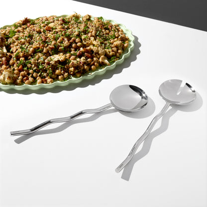 WAVE SALAD SERVERS - SILVER - Fazeek Dining Diningware Bowl