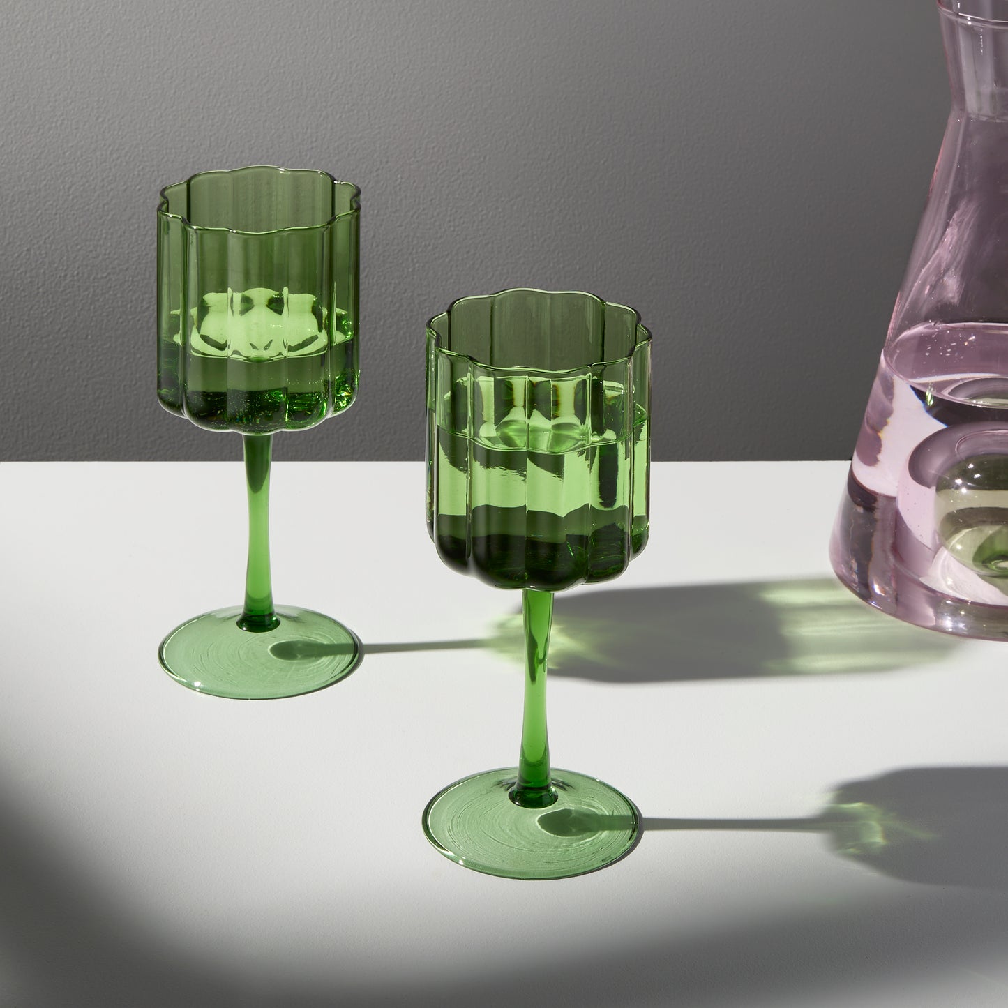 TWO x WAVE WINE GLASSES - GREEN - Fazeek Drinkware Wine Glass