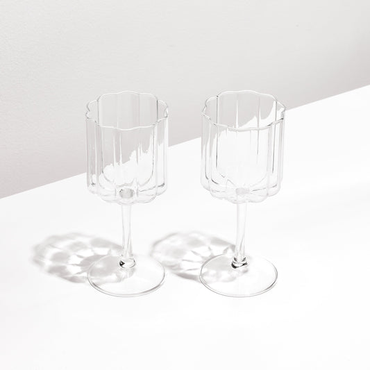 TWO x WAVE WINE GLASSES - CLEAR - Fazeek Drinkware Wine Glass